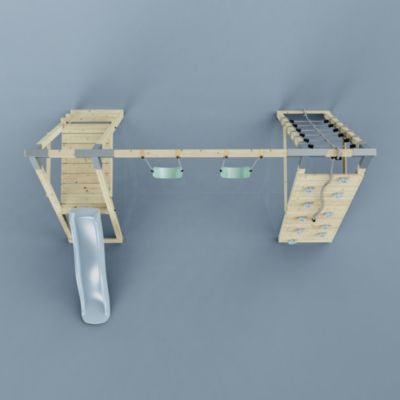 PolarPlay Structure à grimper Grenouille avec balançoire et mur d'escalade avec toboggan & échelle d'escalade en bois non traité