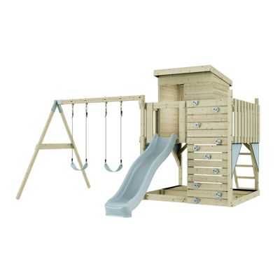 PolarPlay Tour de jeux Björn Aire de jeux portique bois avec balançoire et mur d'escalade avec toboggan & échelle d'escalade