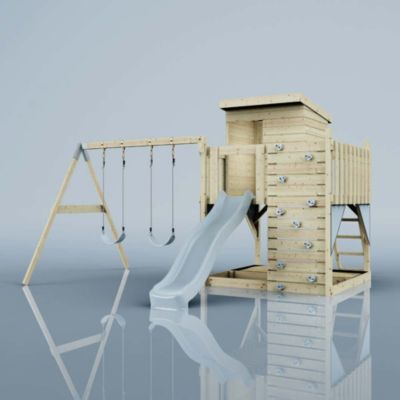 PolarPlay Tour de jeux Björn Aire de jeux portique bois avec balançoire et mur d'escalade avec toboggan & échelle d'escalade