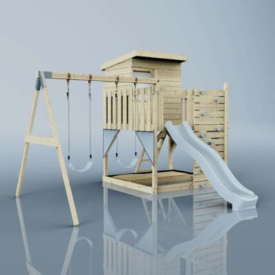 PolarPlay Tour de jeux Björn Aire de jeux portique bois avec balançoire et mur d'escalade avec toboggan & échelle d'escalade
