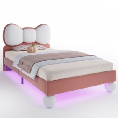 Polsterbett Einzelbett Kinderbett Kopfteil Tierform Lattenrost Eisenrahmen PU Beige 90x200cm