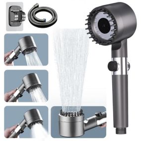 Pommeau de douche à économie d'eau haute pression - avec 4 modes - avec support de douche et flexible de 1,5 m