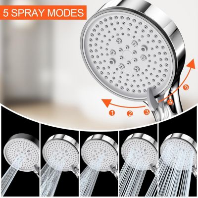 Pommeau de Douche, Douchette avec Filtre, Pommeau de Anti Calcaire Douche Haute Pression, Pommeau Douche avec 5 Modes,  Argent