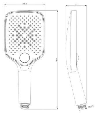 Pommeau de douche Douchette à main angulaire design anti-calcaire, 3 types de jet, 10,7x25,9cm, HB152E, Blanc / Rose mat