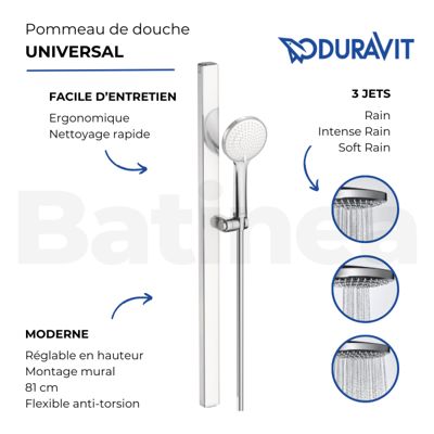 Pommeau de douche DURAVIT MinusFlow flexible et barre chromé