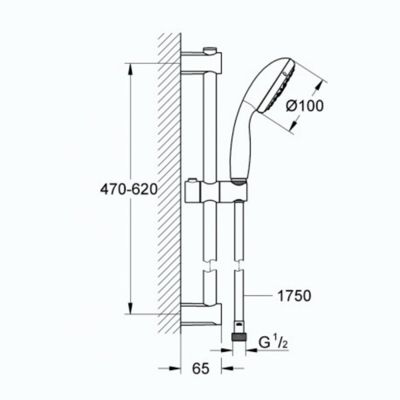 Pommeau de douche GROHE Quickfix Vitalio Start 100 3 jets avec barre et flexible + nettoyant GrohClean