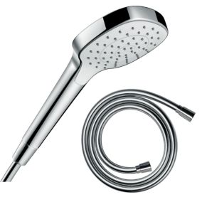 Pommeau de douche HANSGROHE Croma Select E EcoSmart blanc/chromé + flexible de douche 1,60 m HANSGROHE Isiflex chromé