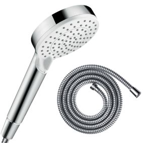 Pommeau de douche HANSGROHE Crometta EcoSmart 2 jets blanc/chromé + flexible de douche 1,25 m HANSGROHE Metaflex chromé