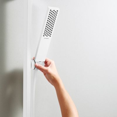 Pommeau de douche HANSGROHE Pulsify E 100 EcoSmart blanc mat + flexible de douche HANSGROHE Designflex 125 cm blanc mat
