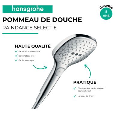 Pommeau de douche HANSGROHE Raindance Select E EcoSmart 120 3 jets chromé