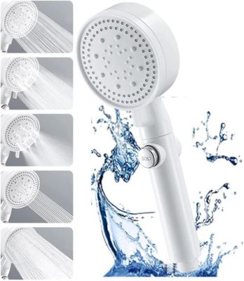 Pommeau de douche haute pression, économie d'eau, 5 jets, idéal pour le bain et le spa, anticalcaire, haute pression (blanc)