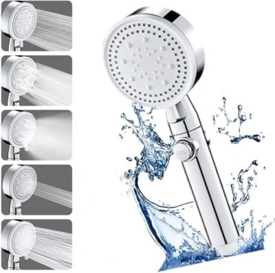 Pommeau de douche Haute Pression à économie D'eau 5 types de jet pour bain et spa Pommeau Douche Anti Calcaire(Argenté)