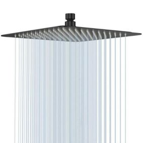 Pommeau de Douche Noir, Tete de Douche Pluie 20 cm Pomme de Douche Carré en Acier Inoxydable Pomme de Douche Anti Calcaire