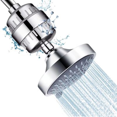 Pommeau Douche Fixe + Filtre Douche Anti Calcaire à 15 Étapes Avec Vitamine C  Filtre de Douche Haut Débit pour Éliminer