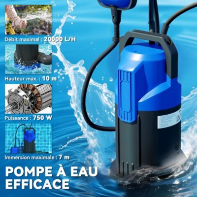Pompe d'évacuation eau chargée 20000l/h 750W profondeur d'immersion 7m bleu noir