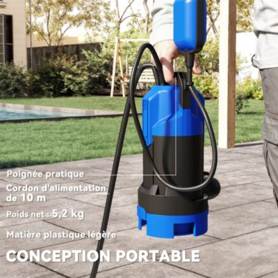Pompe d'évacuation eau chargée 20000l/h 750W profondeur d'immersion 7m bleu noir