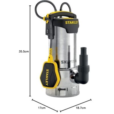 Pompe immergée Eaux Usées 1100W - Pompe Vide Cave Flotteur Intégré Débit max 16500 l/h Elévation 10.5m STANLEY