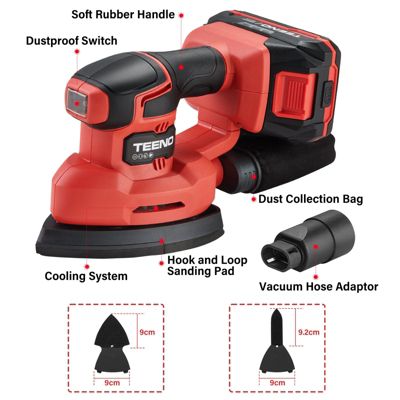 Ponceuse multifonctionnelle 3 en 1 rechargeable,20V,batterie 2A,13000 rpm, avec sac à poussière,papier de verre x15