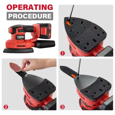Ponceuse sans fil multifonction 3 en 1 20 V, batterie 2 Ah, 13 000 tr/min, sac à poussière inclus, 15 feuilles abrasives