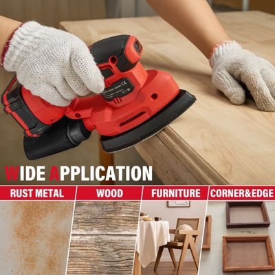Ponceuse sans fil multifonction 3 en 1 20 V, batterie 2 Ah, 13 000 tr/min, sac à poussière inclus, 15 feuilles abrasives