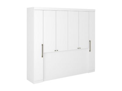 Pont de lit - 6 portes - Avec armoires et rangements - L216,5 cm - Blanc - ANTERO