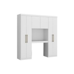 Pont de lit ANTERO - 6 portes - Avec armoires et rangements - L.200 cm - Blanc