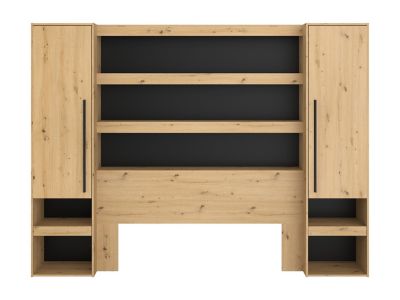 Pont de lit avec rangements et LEDs - L269 cm - Coloris : Naturel et noir - VARLY