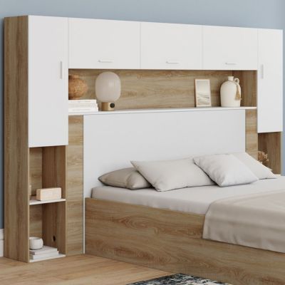 Pont de lit BRIDGET 226 cm avec rangements bois et blanc