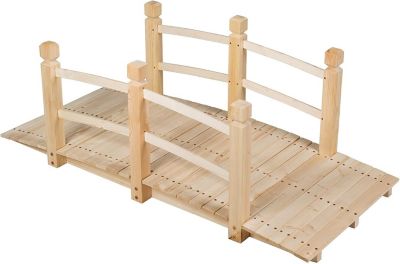 Pont en Bois Rustique et Massif avec Main Courante Decoration de Jardin Pont Etang Supporte de Poids Maximum 100 KG Bois