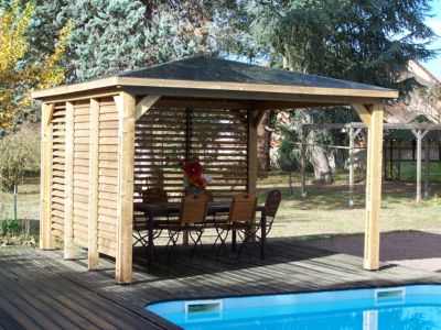 Pool house manuel bois Habrita THB 3535.VV 3,79 x 3,79 m avec 2 parois vantelle