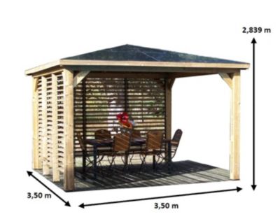 Pool house manuel bois Habrita THB 3535.VV 3,79 x 3,79 m avec 2 parois vantelle