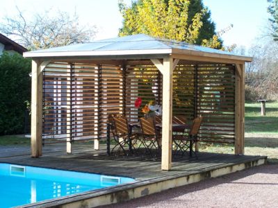 Pool house manuel bois Habrita THB 3535.VV 3,79 x 3,79 m avec 2 parois vantelle