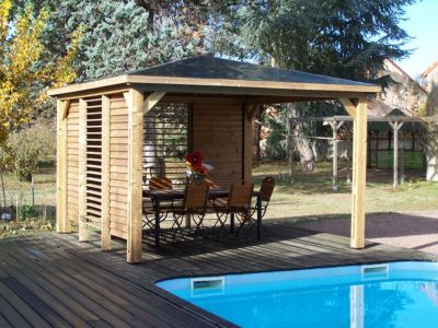 Pool house manuel bois Habrita THB 3535.VV 3,79 x 3,79 m avec 2 parois vantelle