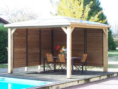 Pool house manuel bois Habrita THB 3535.VV 3,79 x 3,79 m avec 2 parois vantelle