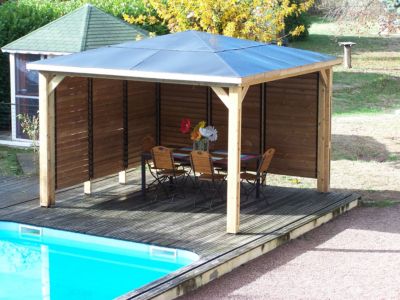 Pool house manuel bois Habrita THB 3535.VV 3,79 x 3,79 m avec 2 parois vantelle