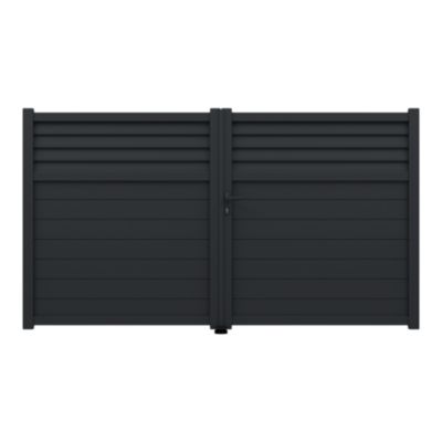 Portail 1/4 persienné battant Neva aluminium gris anthracite RAL 7021 l.300 x H.168 cm Klikstrom