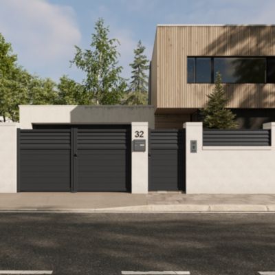 Portail 1/4 persienné battant Neva aluminium gris anthracite RAL 7021 l.300 x H.168 cm Klikstrom