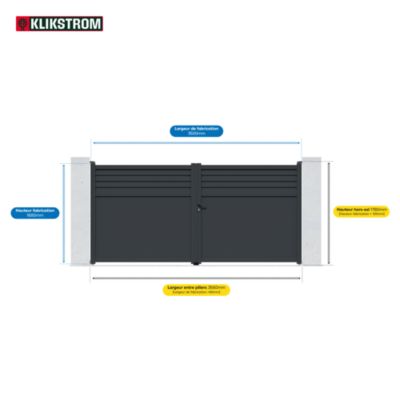 Portail 1/4 persienné battant Neva aluminium gris anthracite RAL 7021 l.350 x H.168 cm Klikstrom