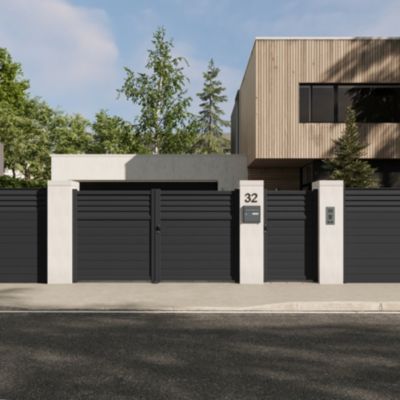 Portail 1/4 persienné battant Neva aluminium gris anthracite RAL 7021 l.350 x H.168 cm Klikstrom