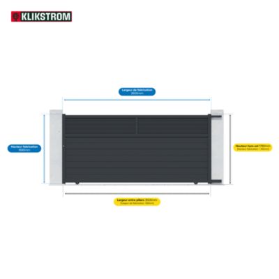 Portail 1/4 persienné coulissant aluminium Neva Klikstrom + motorisation Somfy l.360 x H.168 cm gris anthracite RAL 7021