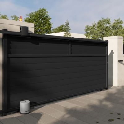 Portail 1/4 persienné coulissant aluminium Neva Klikstrom + motorisation Somfy l.360 x H.168 cm gris anthracite RAL 7021