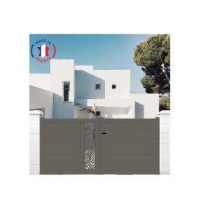 Portail alu battant découpe laser en kit dim. L.3000 (entre piliers) x H.1500 mm  Gris Quartz (7039)