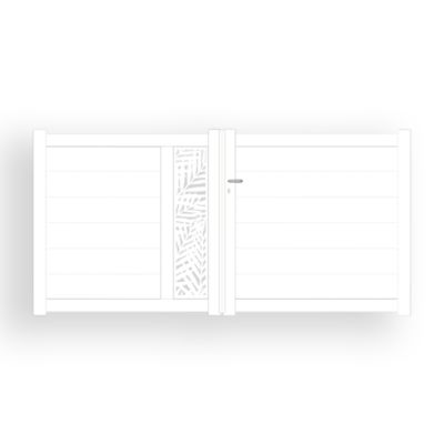 Portail alu battant découpe laser en kit dim. L.3500 (entre piliers) x H.1500 mm  Blanc (RAL 9010)