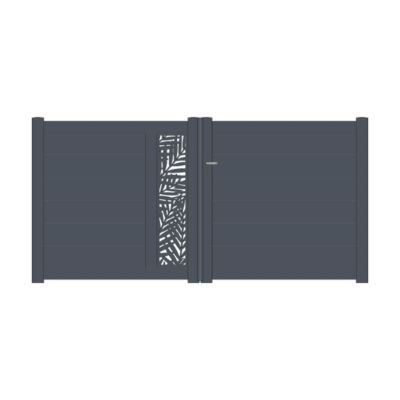 Portail alu battant découpe laser en kit dim. L.3500 (entre piliers) x H.1500 mm  Gris (RAL 7016)