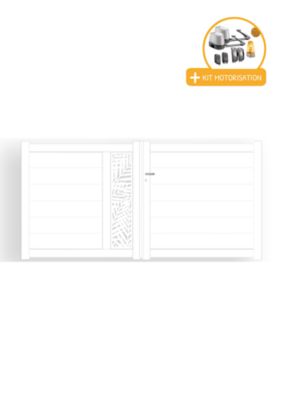 Portail alu battant découpe laser en kit +MOT dim. L.3000 (entre piliers) X H.1500 mmMOT LOCKYVIA (à bras)  Blanc (RAL 9010)