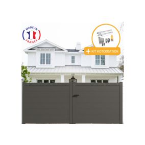 Portail alu battant plein en kit +MOT dim. L.4000 (entre piliers) X H.1500 mmMOT SGS Essential (vérins)  Gris (7039)