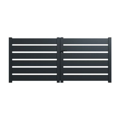 Portail alu battant SAH en kit dim. L.3500 (entre piliers) x H.1500 mm  Gris (RAL 7016)
