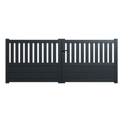Portail alu battant semi-ajouré en kit dim. L.3000 (entre piliers) X H.1300 mm  Gris (RAL 7016)
