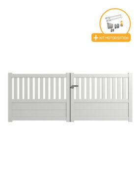 Portail alu battant semi-ajouré en kit +MOT dim. L.4000 (entre piliers) X H.1300 mmMOT SGS Essential (vérins)  Blanc (RAL 9010)