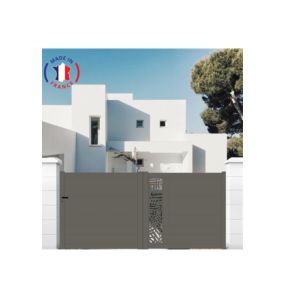 Portail alu coulissant découpe laser en kit dim. L.3500 (entre piliers) X H.1500 mm  Gris Quartz (7039)